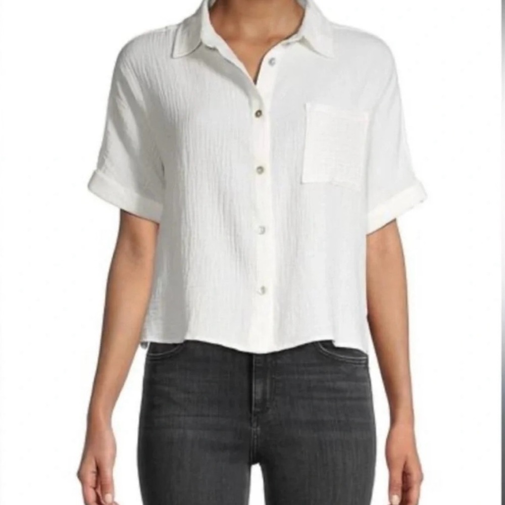 C&C California White Gauze Button Down Collared Short Sleeve Top Size XL